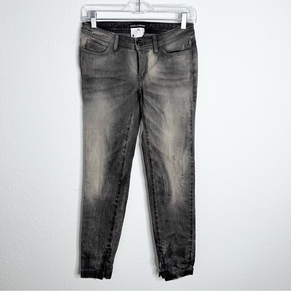 Dolce & Gabanna Jeans Women Size 6 38 Skinny Gray Distressed Zip Ankle B7 - Picture 1 of 11